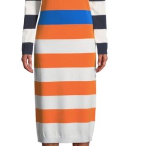 Tory Sport Stripes Knit Long Sleeve Midi Dress